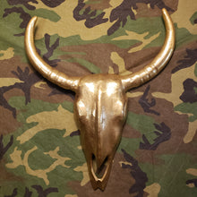 Load image into Gallery viewer, Cast Metal Faux Bull Steer Skull Gold Wall Art Western Southwestern Country
