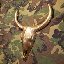 Load image into Gallery viewer, Cast Metal Faux Bull Steer Skull Gold Wall Art Western Southwestern Country

